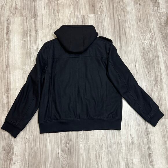 Structure Wool Blend Hooded Black Full Zip Jacket Size XL - Picture 2 of 12